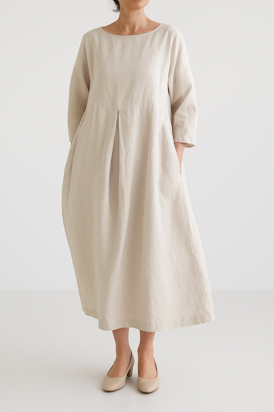 Lily | Women's Midi Dress Relaxed Fit with Front Pleats 0