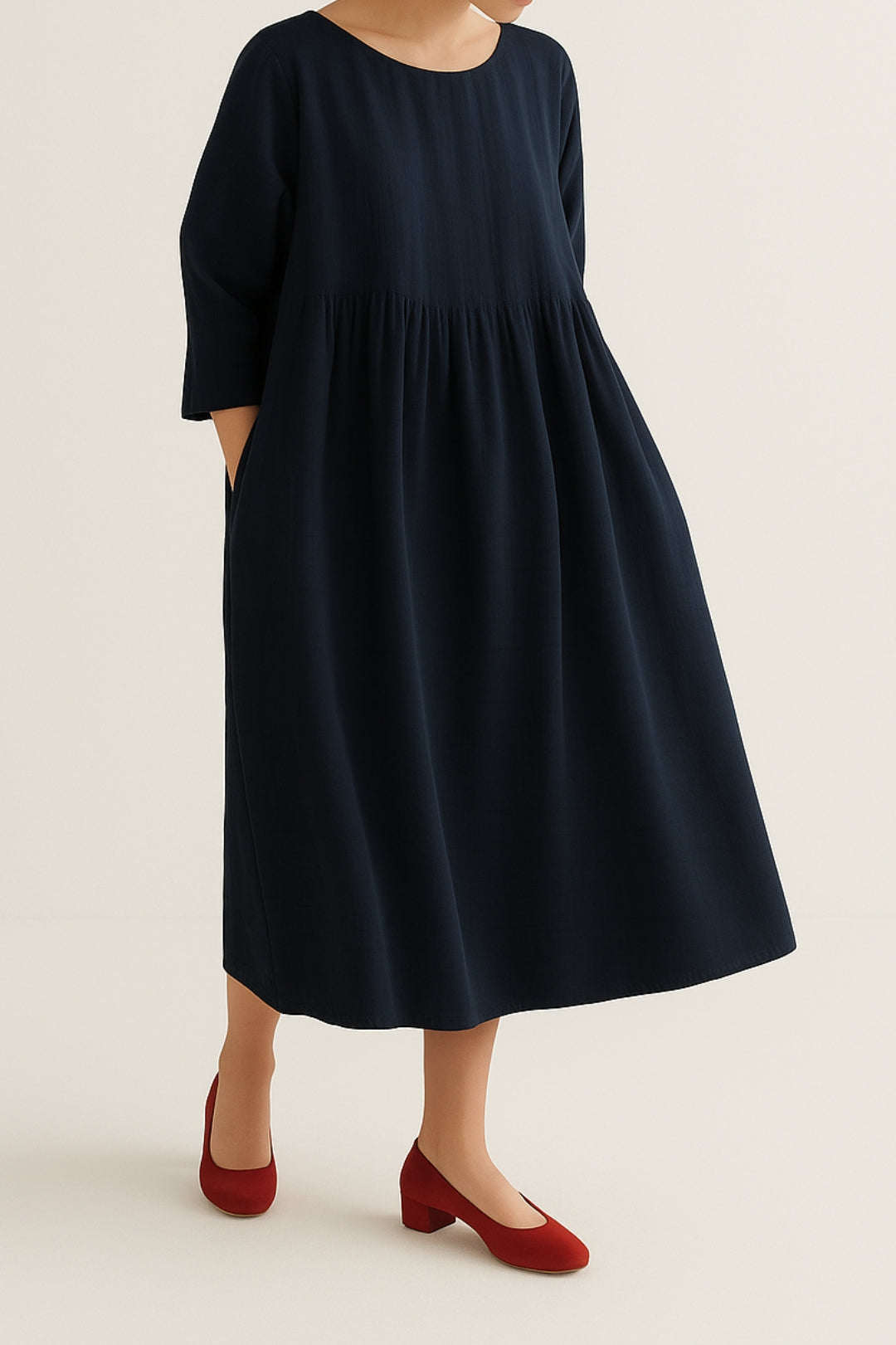Lily | Women's Midi Dress Relaxed Fit with Front Pleats 4