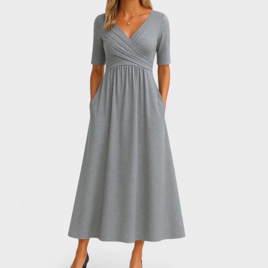 Lily | Women's Midi Dress with V-Neck and Pockets 0