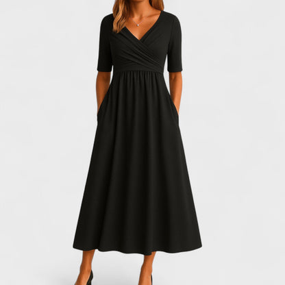 Lily | Women's Midi Dress with V-Neck and Pockets 1