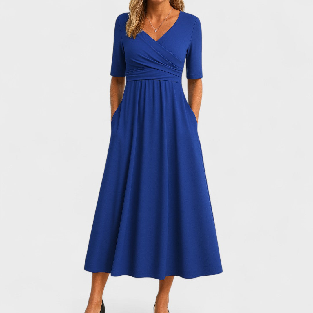 Lily | Women's Midi Dress with V-Neck and Pockets 2