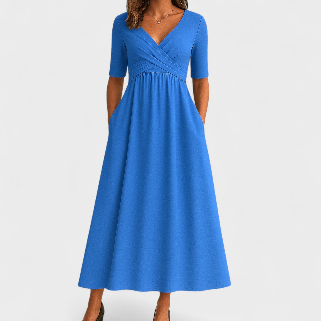 Lily | Women's Midi Dress with V-Neck and Pockets 3