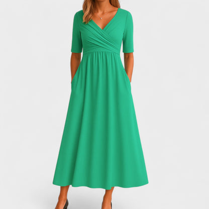 Lily | Women's Midi Dress with V-Neck and Pockets 4