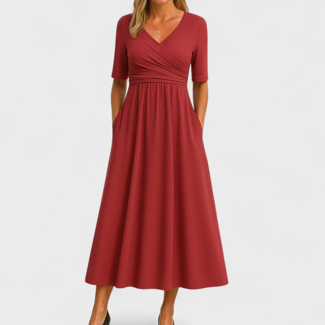 Lily | Women's Midi Dress with V-Neck and Pockets 5