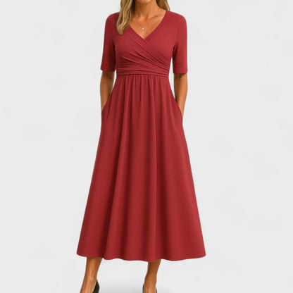 Lily | Women's Midi Dress with V-Neck and Pockets 5
