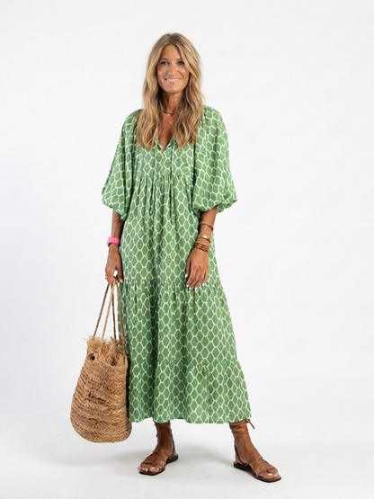 Lily | Women's Midi Dress with V Neck and Tiered Skirt 0