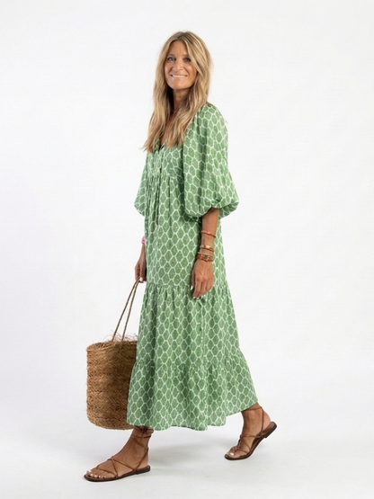 Lily | Women's Midi Dress with V Neck and Tiered Skirt 1
