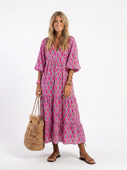 Lily | Women's Midi Dress with V Neck and Tiered Skirt 4