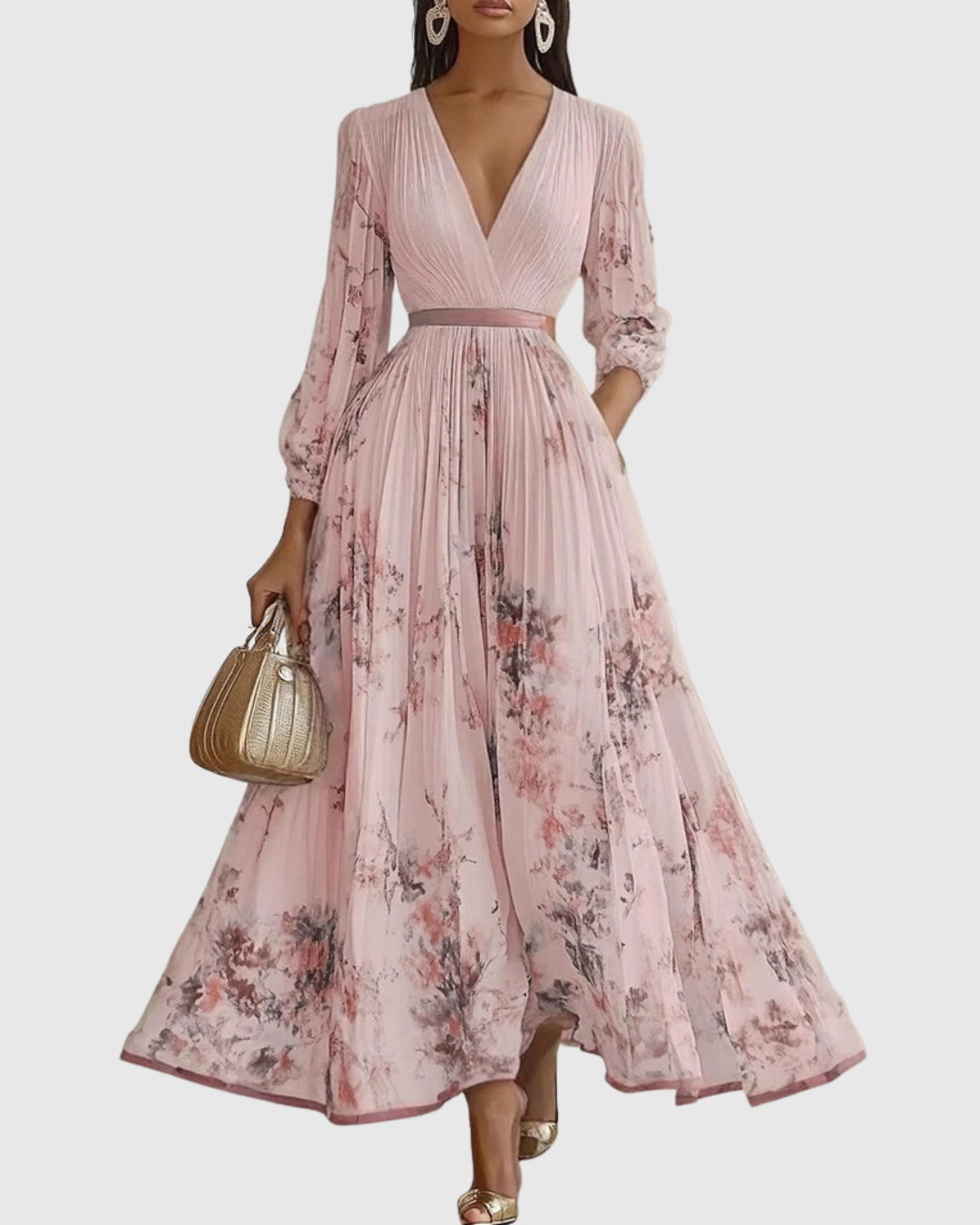 Lily | Women's Pleated Maxi Dress with Ribbon Tie 9