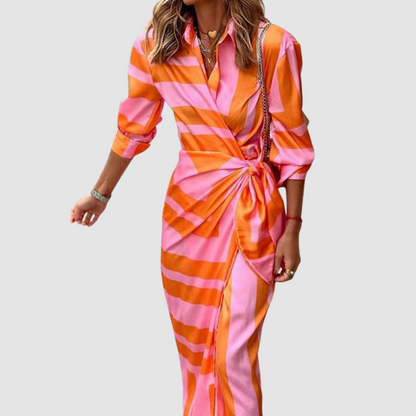 Lily | Women's Striped Midi Dress with Button Closure 0