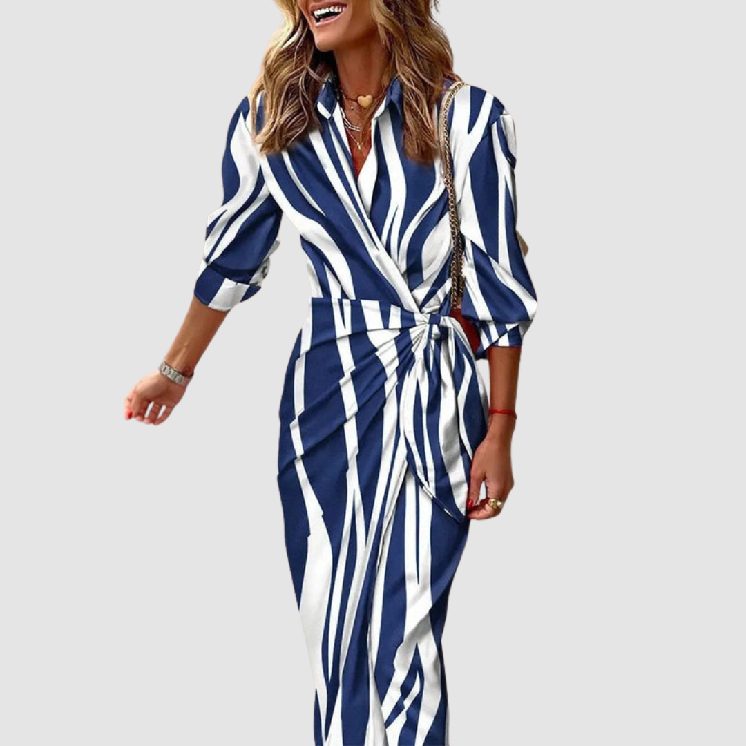 Lily | Women's Striped Midi Dress with Button Closure 3