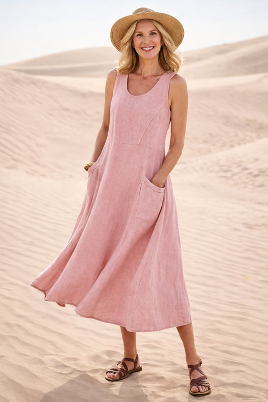 Maya | Women's A-Line Midi Dress with Pockets 0