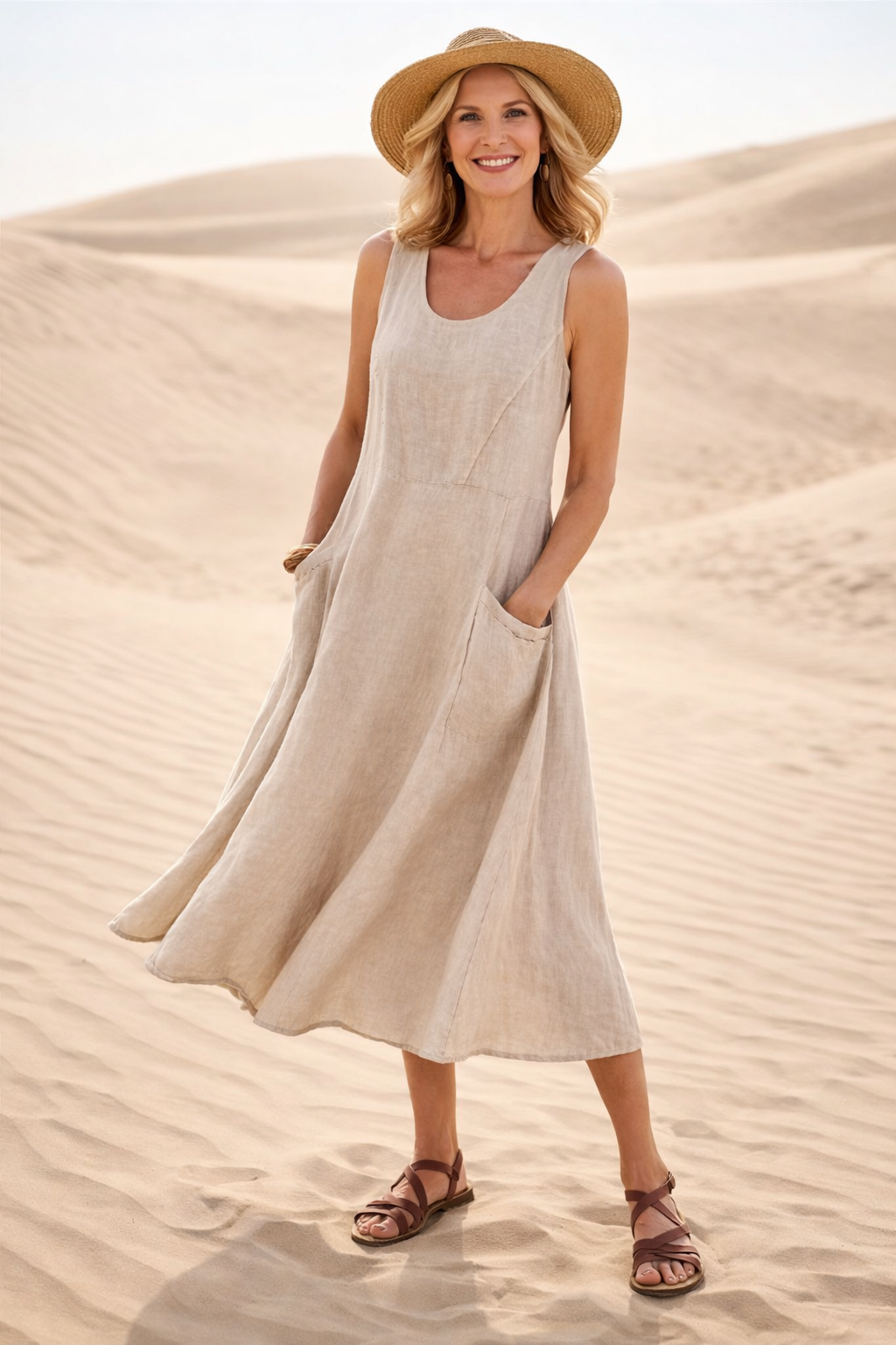 Maya | Women's A-Line Midi Dress with Pockets 1