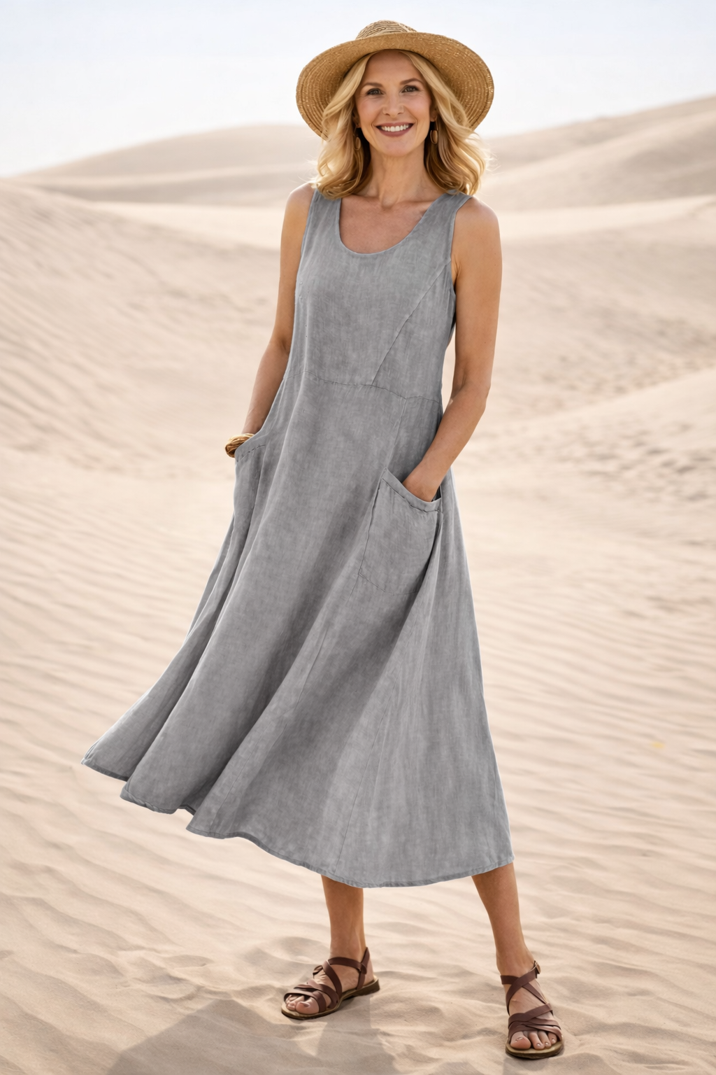 Maya | Women's A-Line Midi Dress with Pockets 4