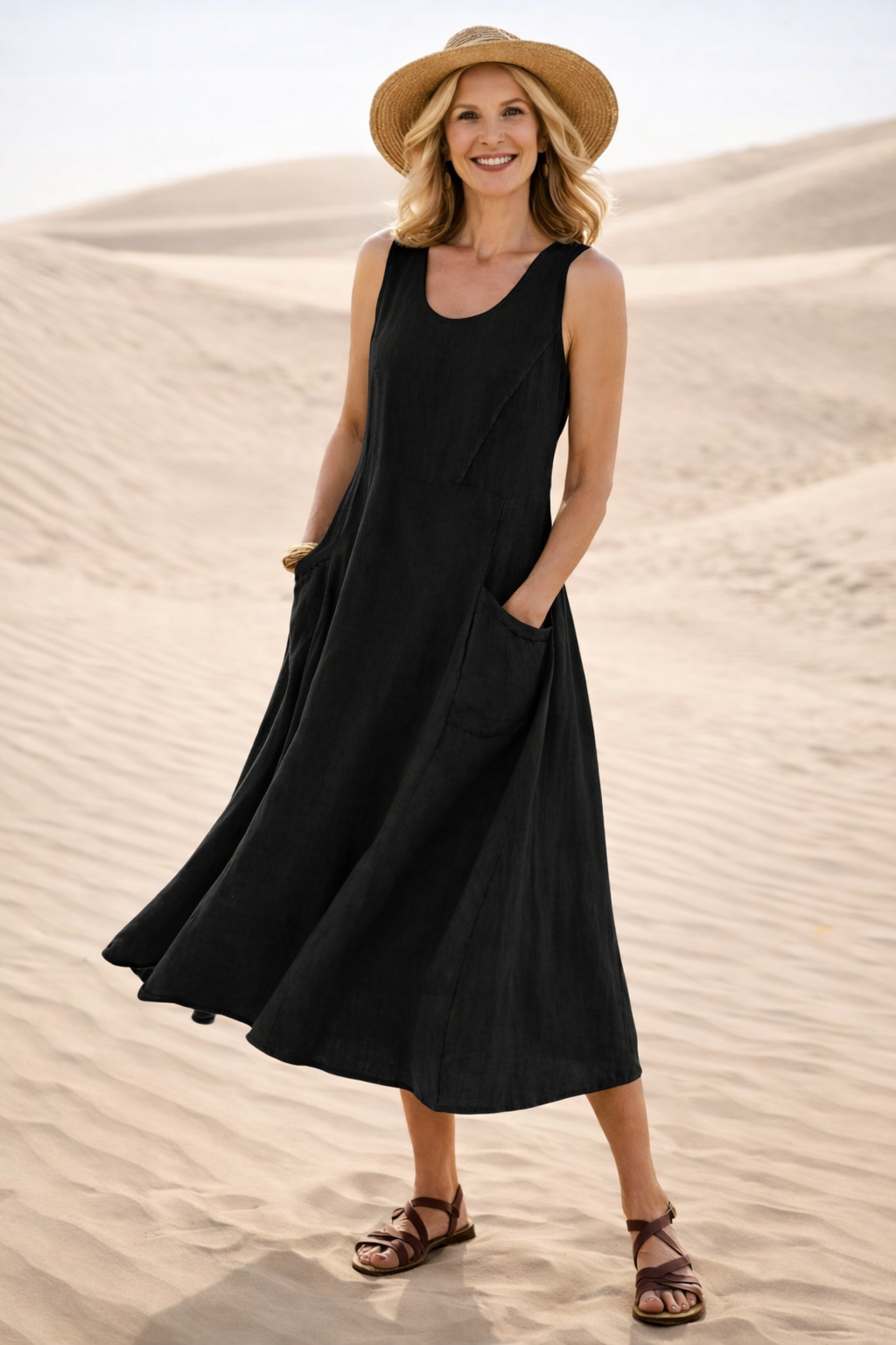 Maya | Women's A-Line Midi Dress with Pockets 6