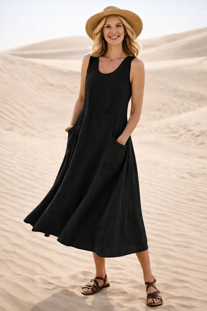 Maya | Women's A-Line Midi Dress with Pockets 6