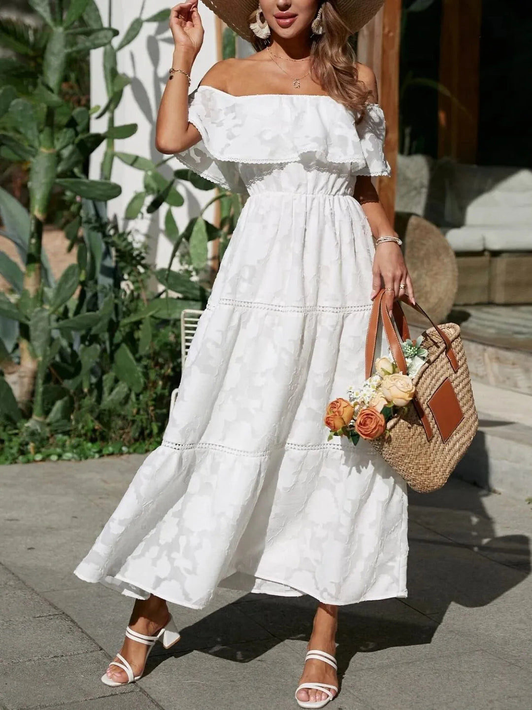 Mia | Women's Off Shoulder Maxi Dress, Tiered Design 0