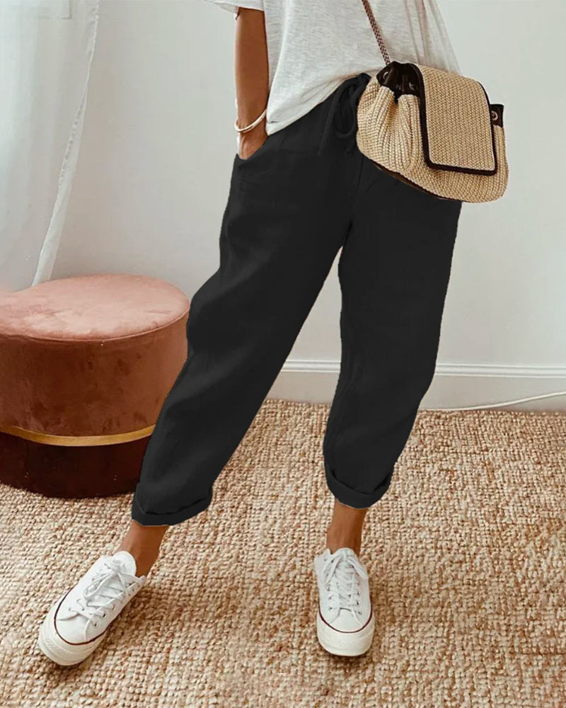 Mia | Women's Trousers Black Pants with High Waist 1