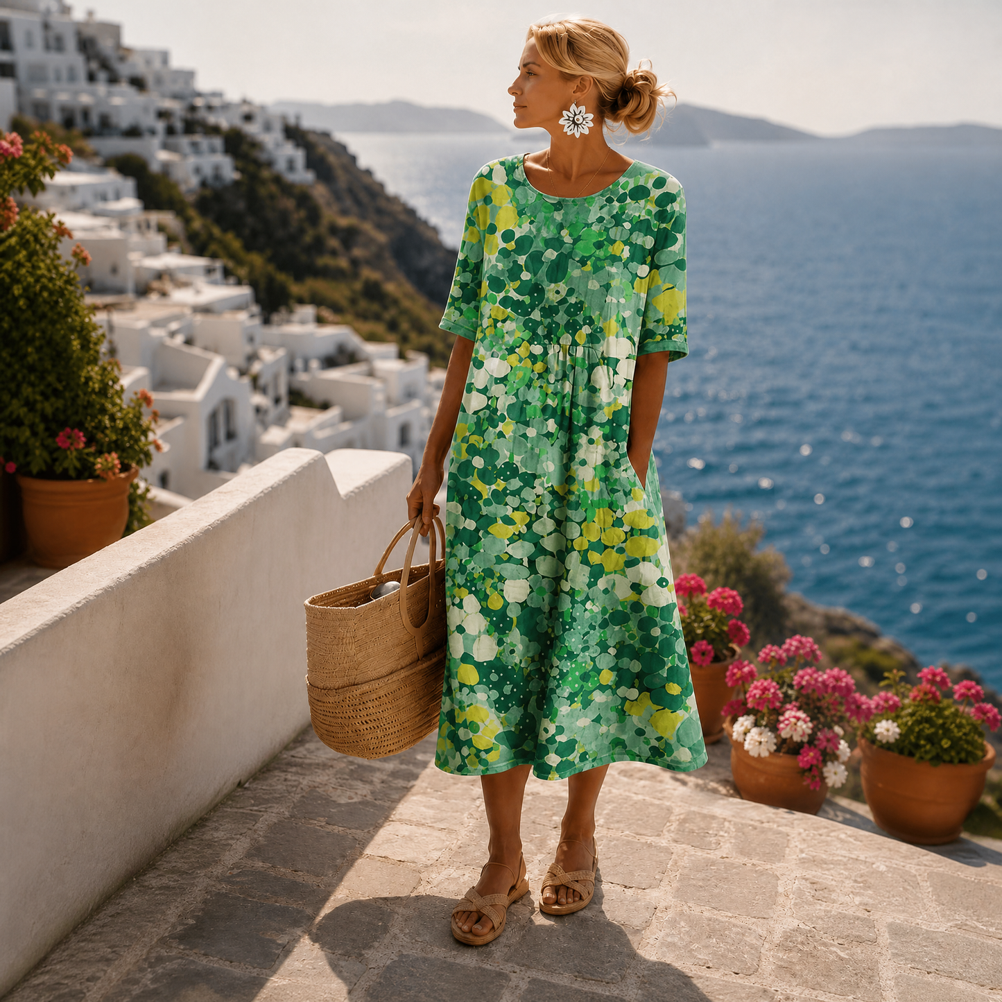 Women's Floral Print A-Line Midi Dress