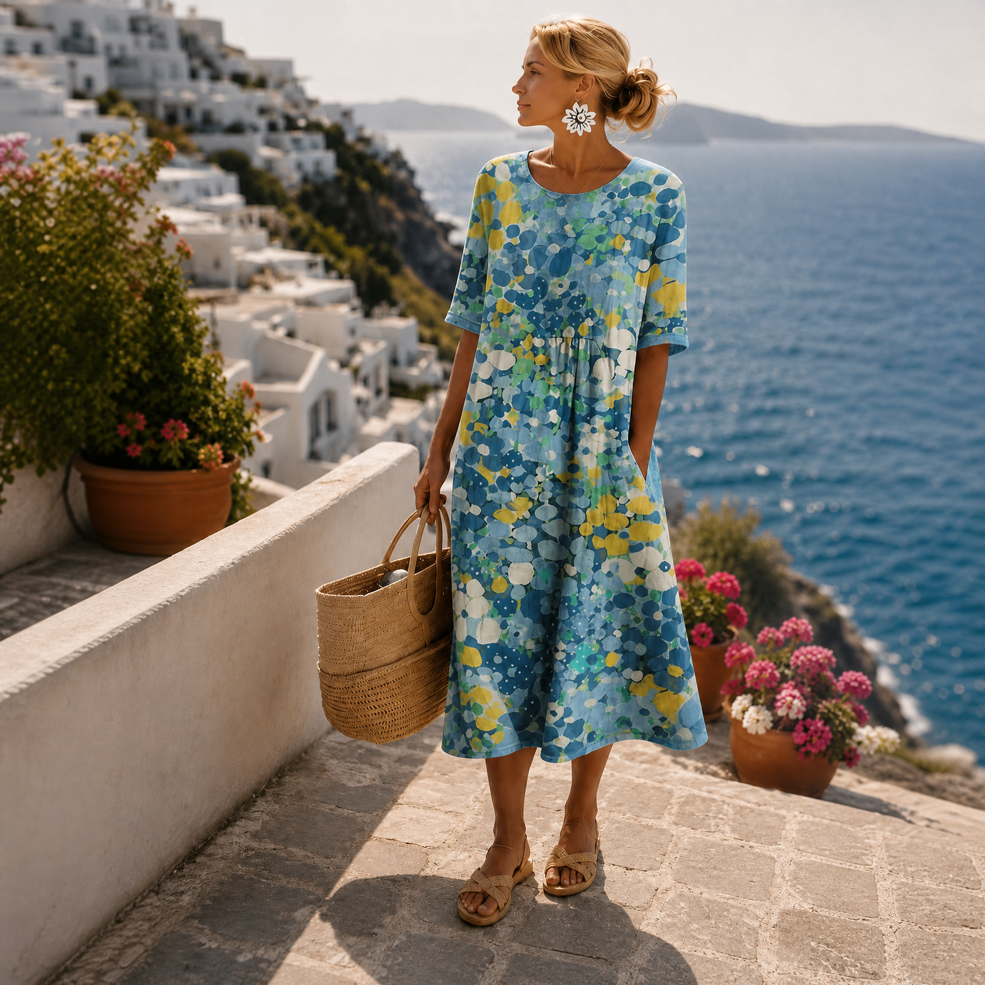 Women's Floral Print A-Line Midi Dress