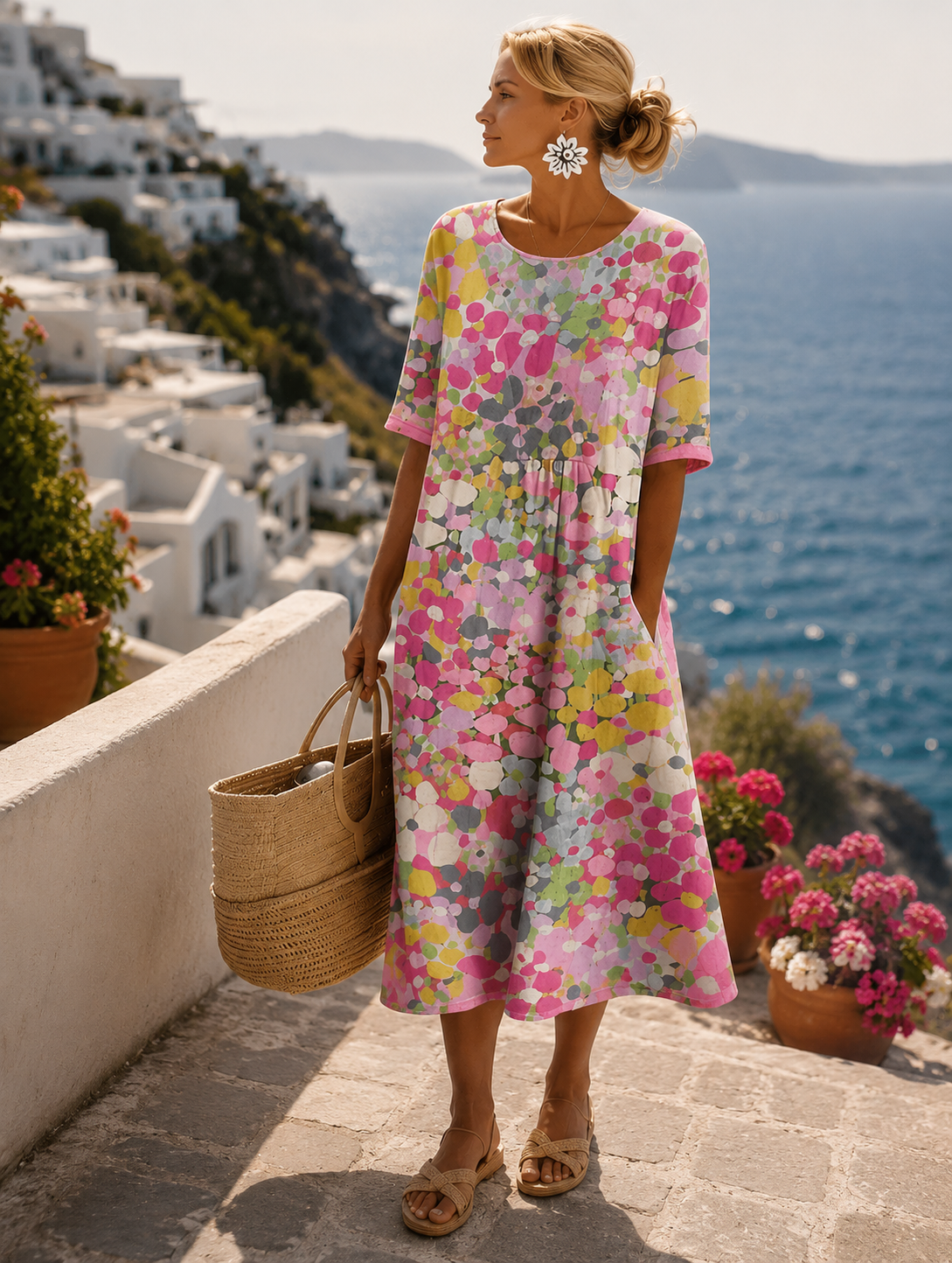 Women's Floral Print A-Line Midi Dress