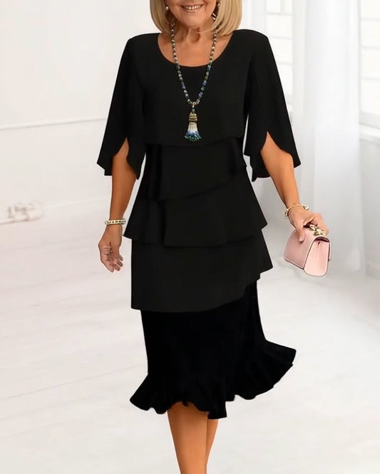 Naomi | Women's A-Line Ruffle Dress with Split Sleeves 0