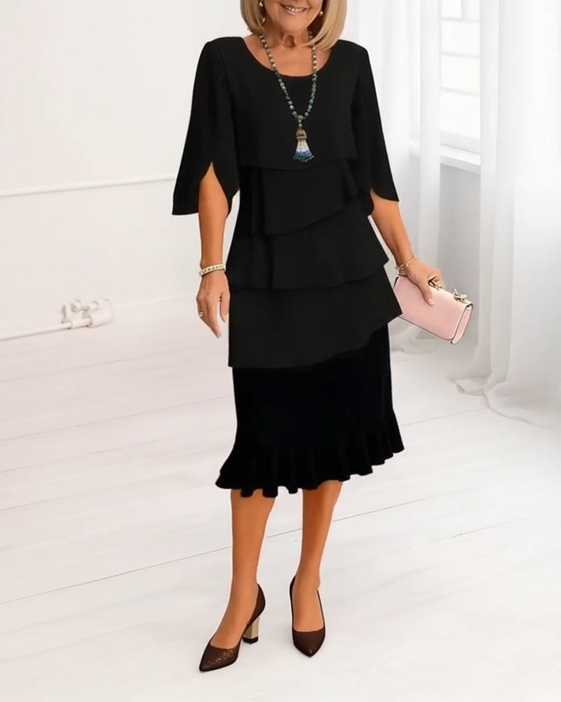 Naomi | Women's A-Line Ruffle Dress with Split Sleeves 2