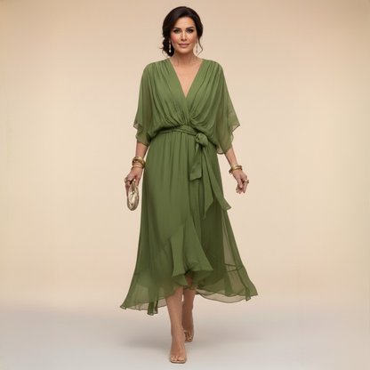 Naomi | Women's V-Neck Maxi Dress Flowing Elegant Design 0