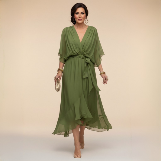 Naomi | Women's V-Neck Maxi Dress Flowing Elegant Design 0