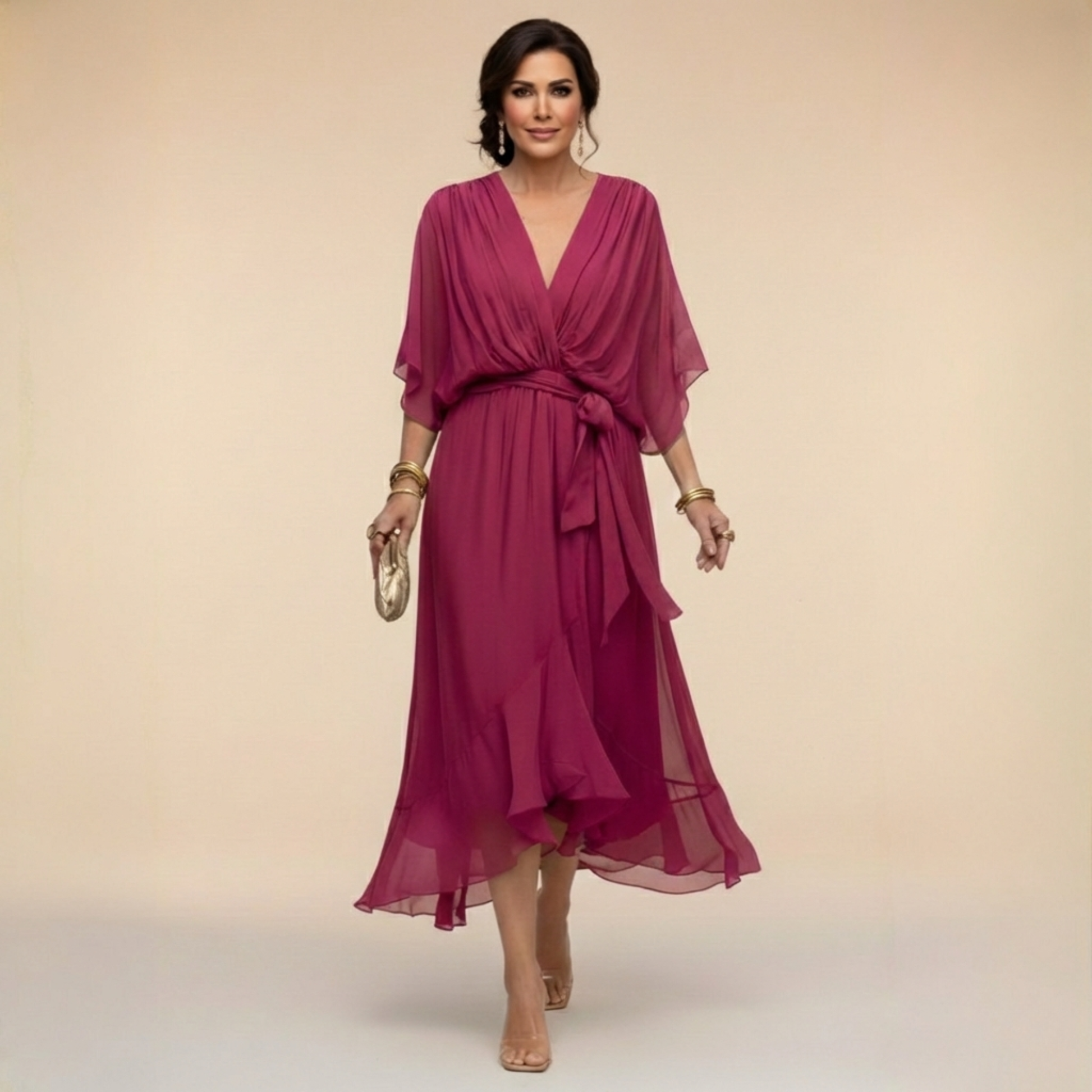Naomi | Women's V-Neck Maxi Dress Flowing Elegant Design 3