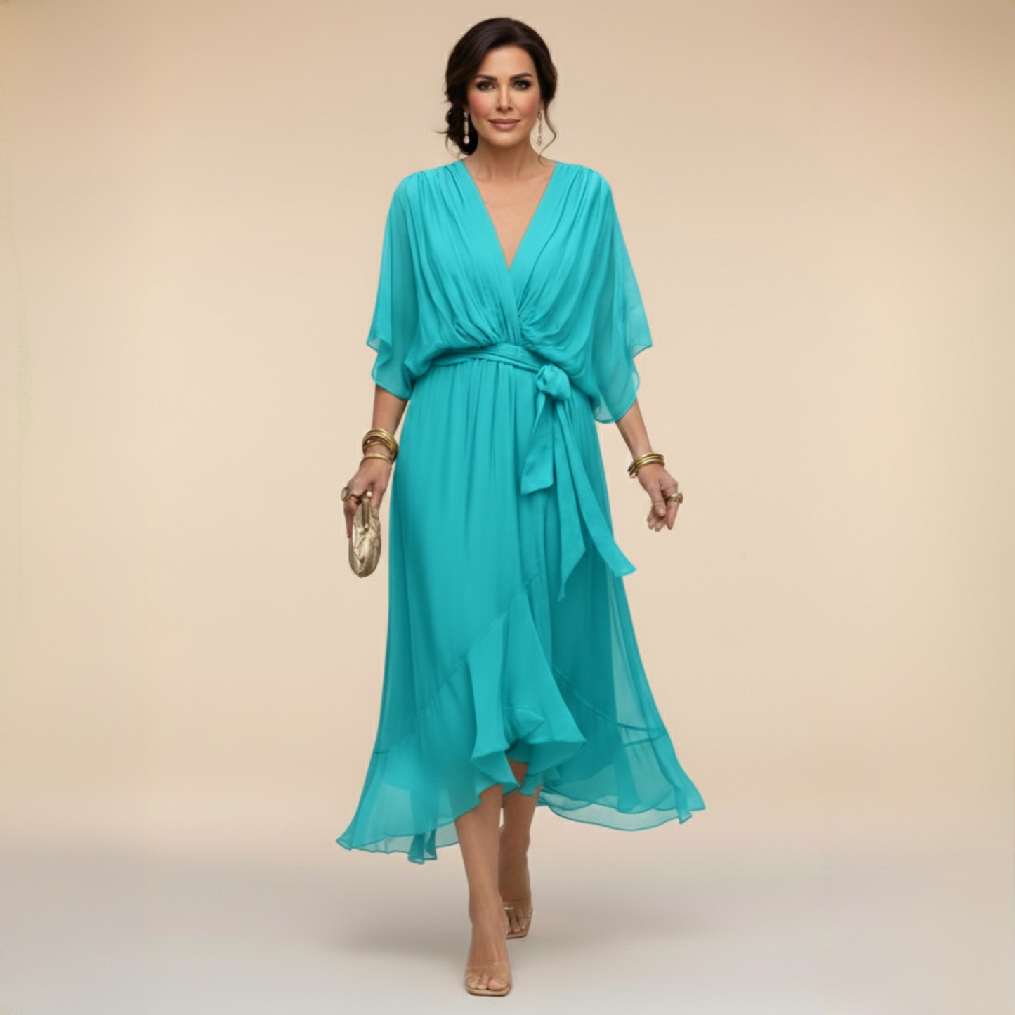 Naomi | Women's V-Neck Maxi Dress Flowing Elegant Design 4