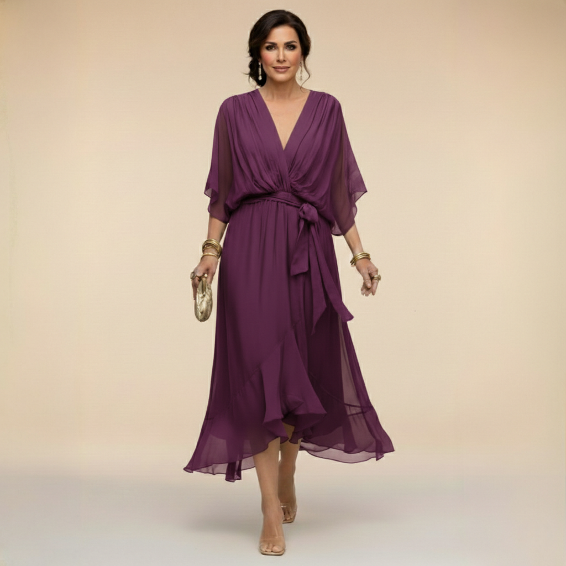 Naomi | Women's V-Neck Maxi Dress Flowing Elegant Design 7