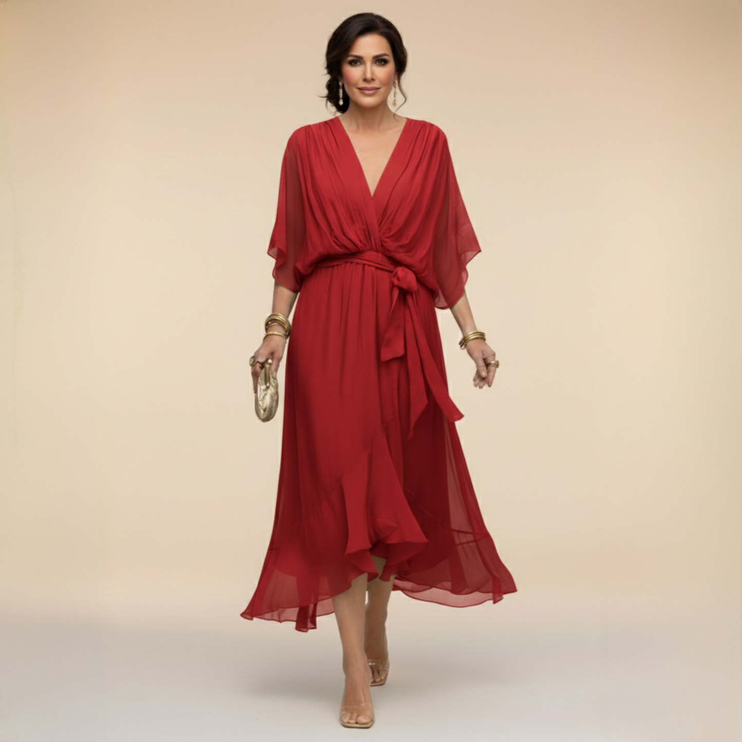 Naomi | Women's V-Neck Maxi Dress Flowing Elegant Design 8
