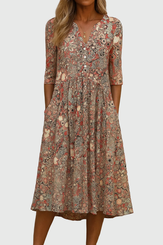 Naomi | Women's V-Neck Midi Dress, Elegant Fit 0