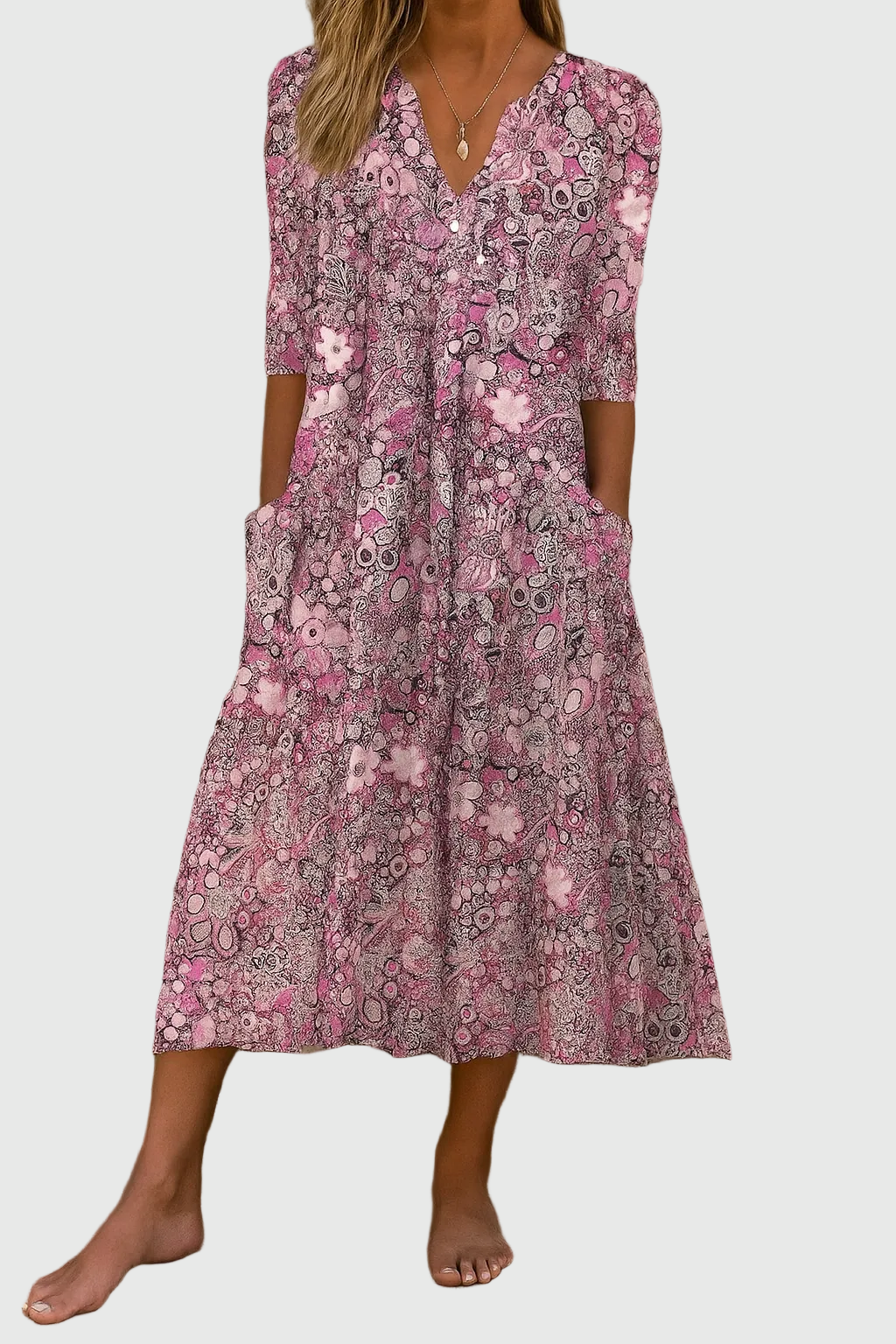 Naomi | Women's V-Neck Midi Dress, Elegant Fit 1