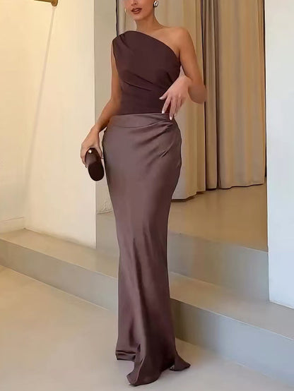 Olivia | Women's Maxi Dress One-Shoulder Pleated 5