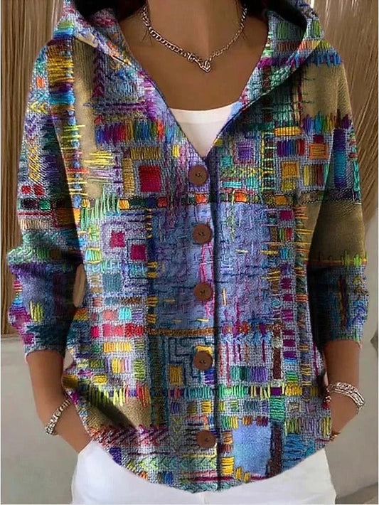 Women's Knit Button Hooded Cardigan Sweater