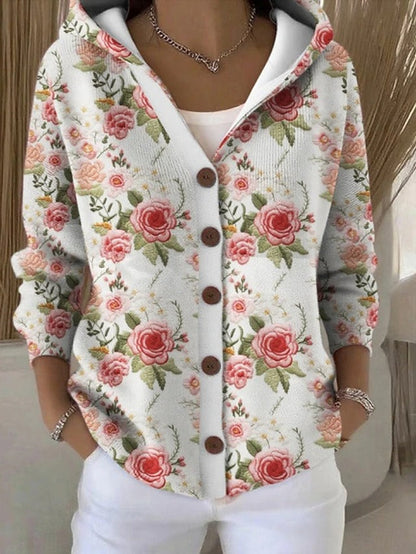 Women's Knit Button Hooded Cardigan Sweater
