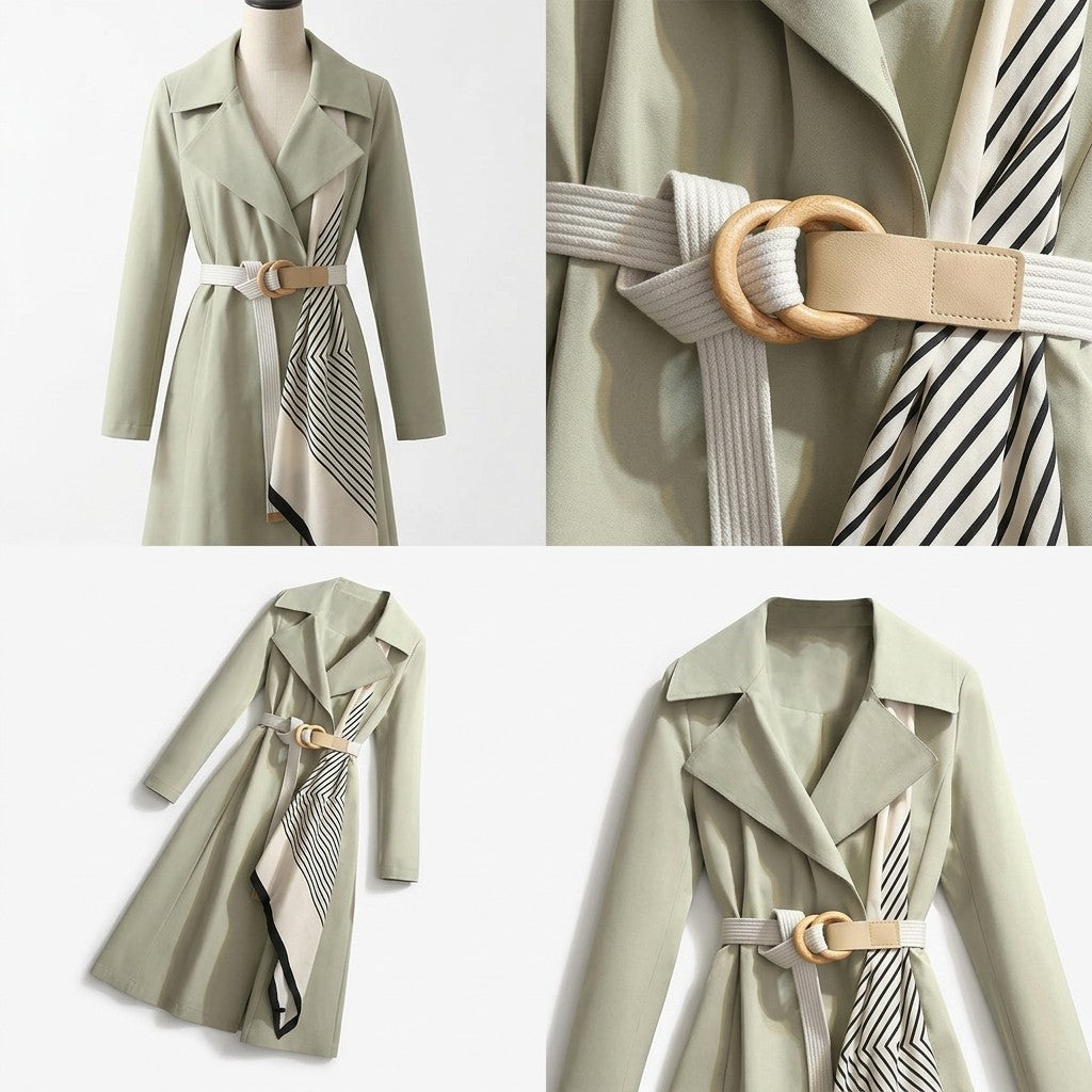 Gwen | Long Trench with Decorative Scarf