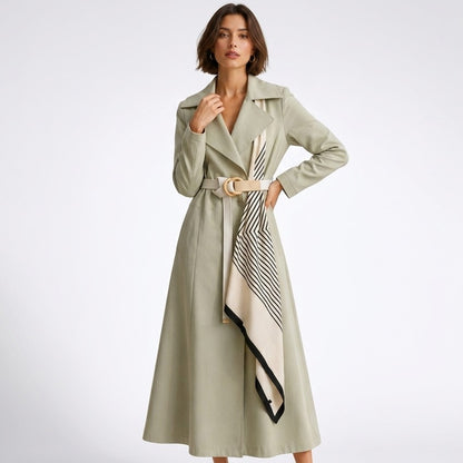 Gwen | Long Trench with Decorative Scarf