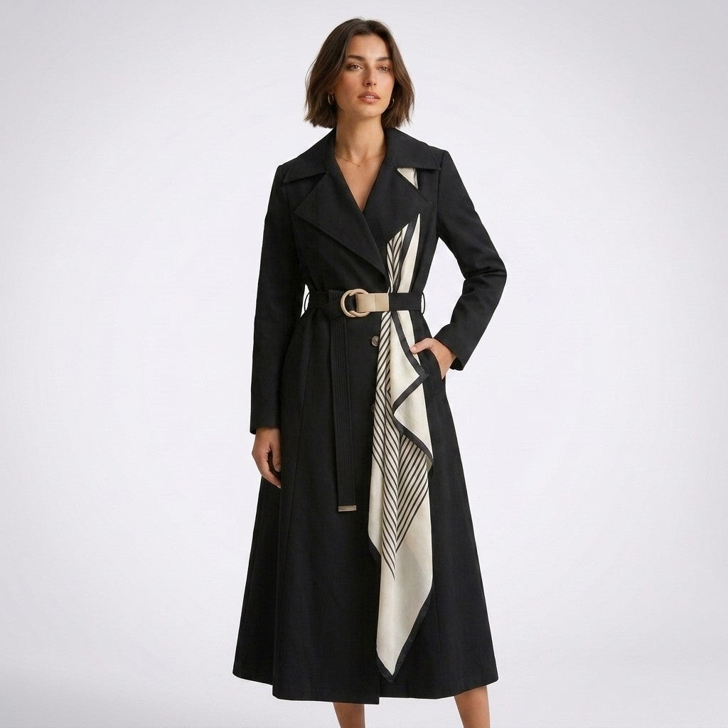 Gwen | Long Trench with Decorative Scarf