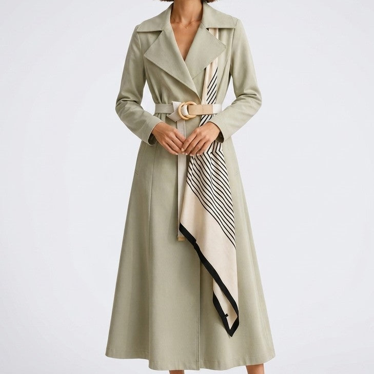 Gwen | Long Trench with Decorative Scarf