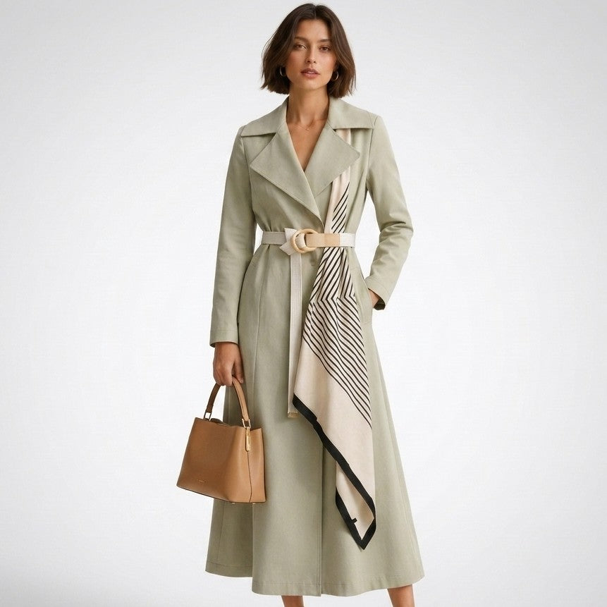 Gwen | Long Trench with Decorative Scarf
