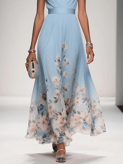 Women's Floral Print V-Neck Maxi Dress