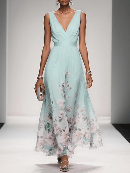 Women's Floral Print V-Neck Maxi Dress