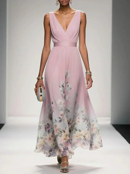 Women's Floral Print V-Neck Maxi Dress
