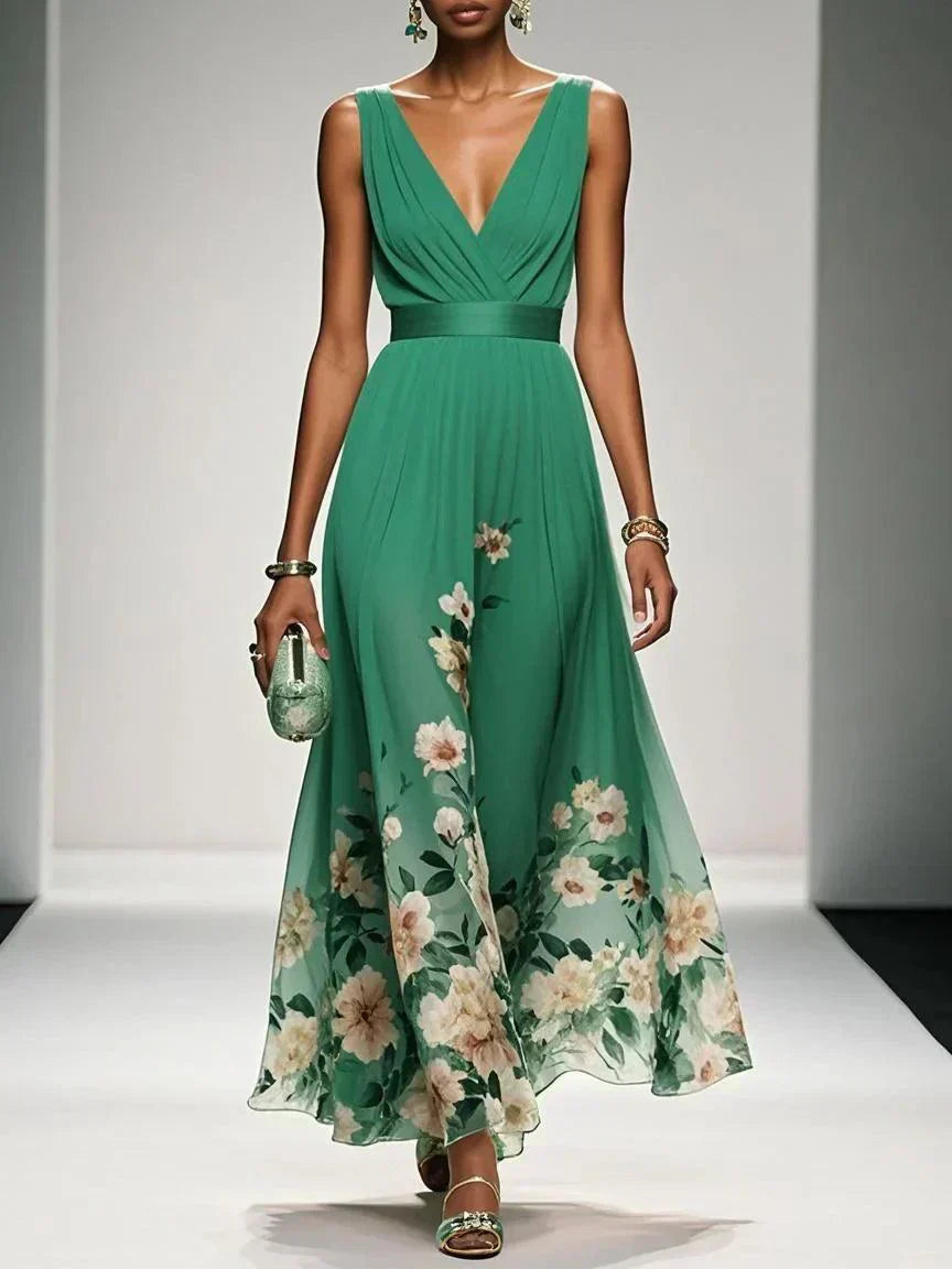 Women's Floral Print V-Neck Maxi Dress