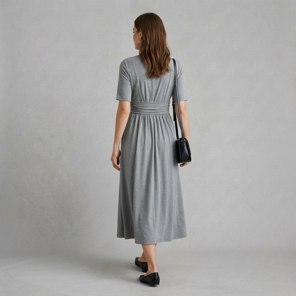 Elmira - Elegant midi dress with wrap neckline