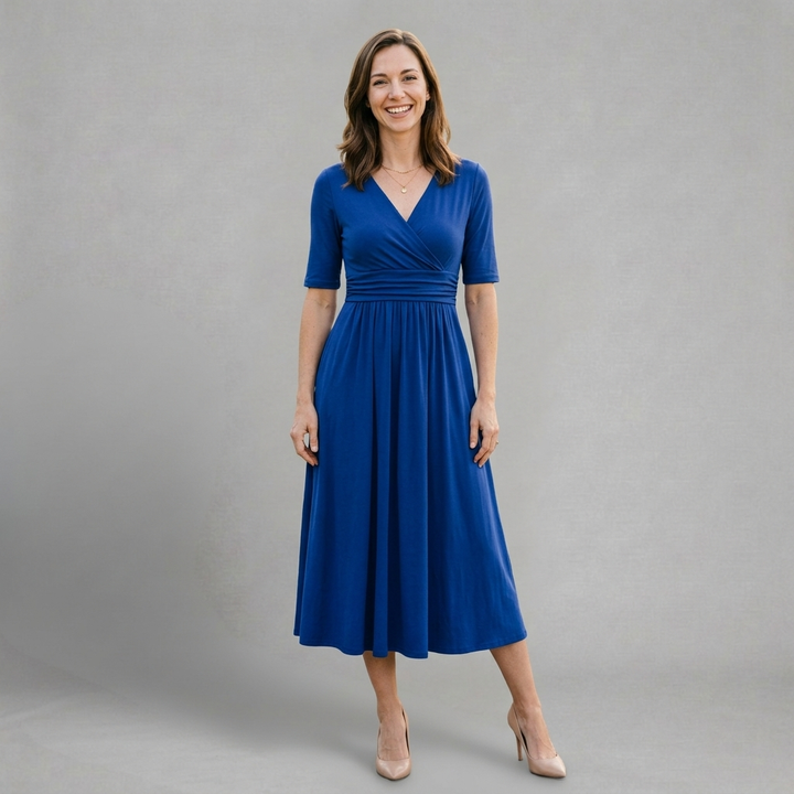 Elmira - Elegant midi dress with wrap neckline