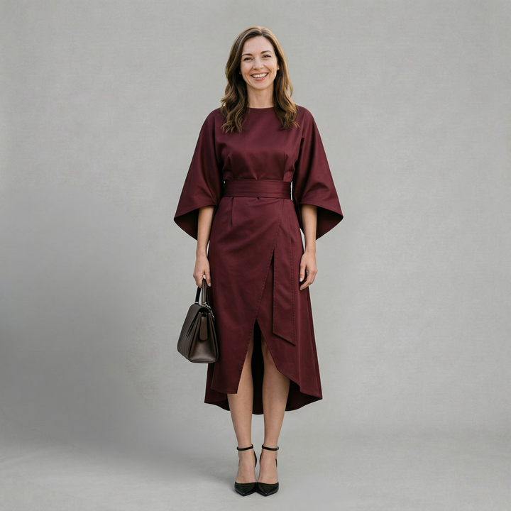 Savannah - Elegant midi dress with statement sleeves and refined silhouette